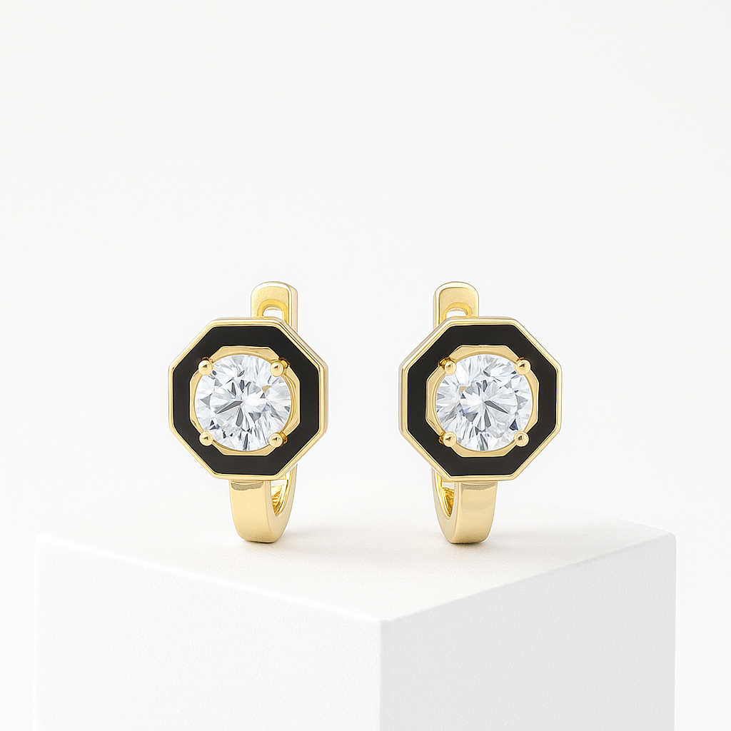 Black Lined Octagem Küpe