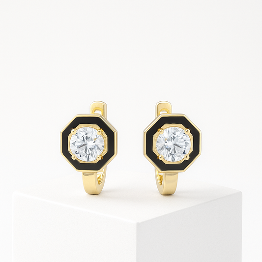 Black Lined Octagon Earrings