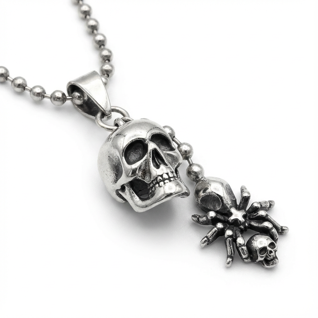 Колье с черепом и пауком (импортное, в коробке)