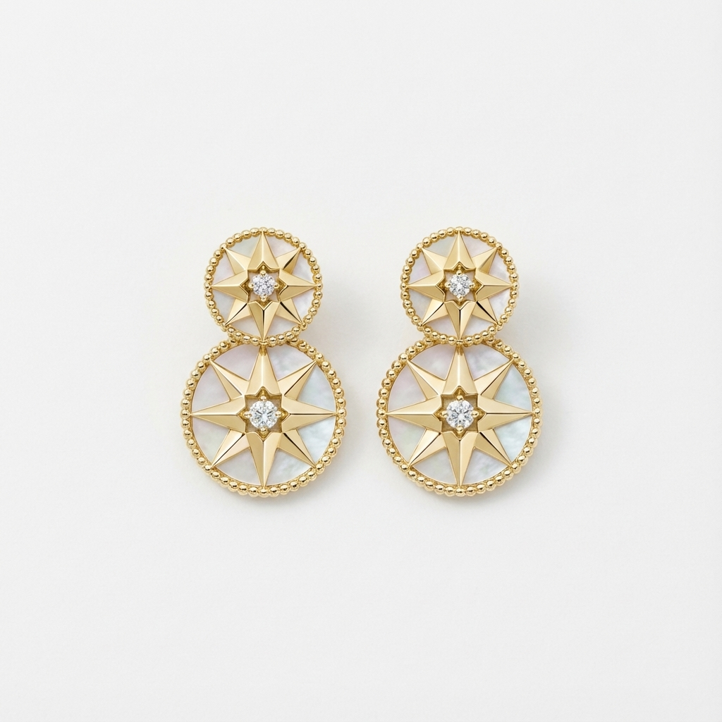 Серьги «Полярная звезда» с перламутровым покрытием (импортные, в коробке)