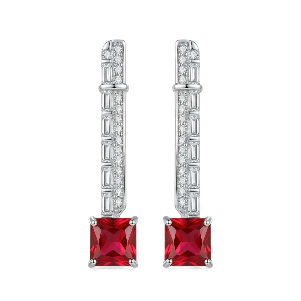 Geometric Ruby Küpe