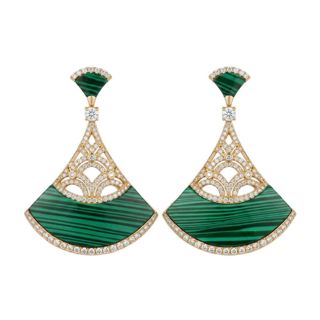 Malachite Fan Küpe (İthal Model)