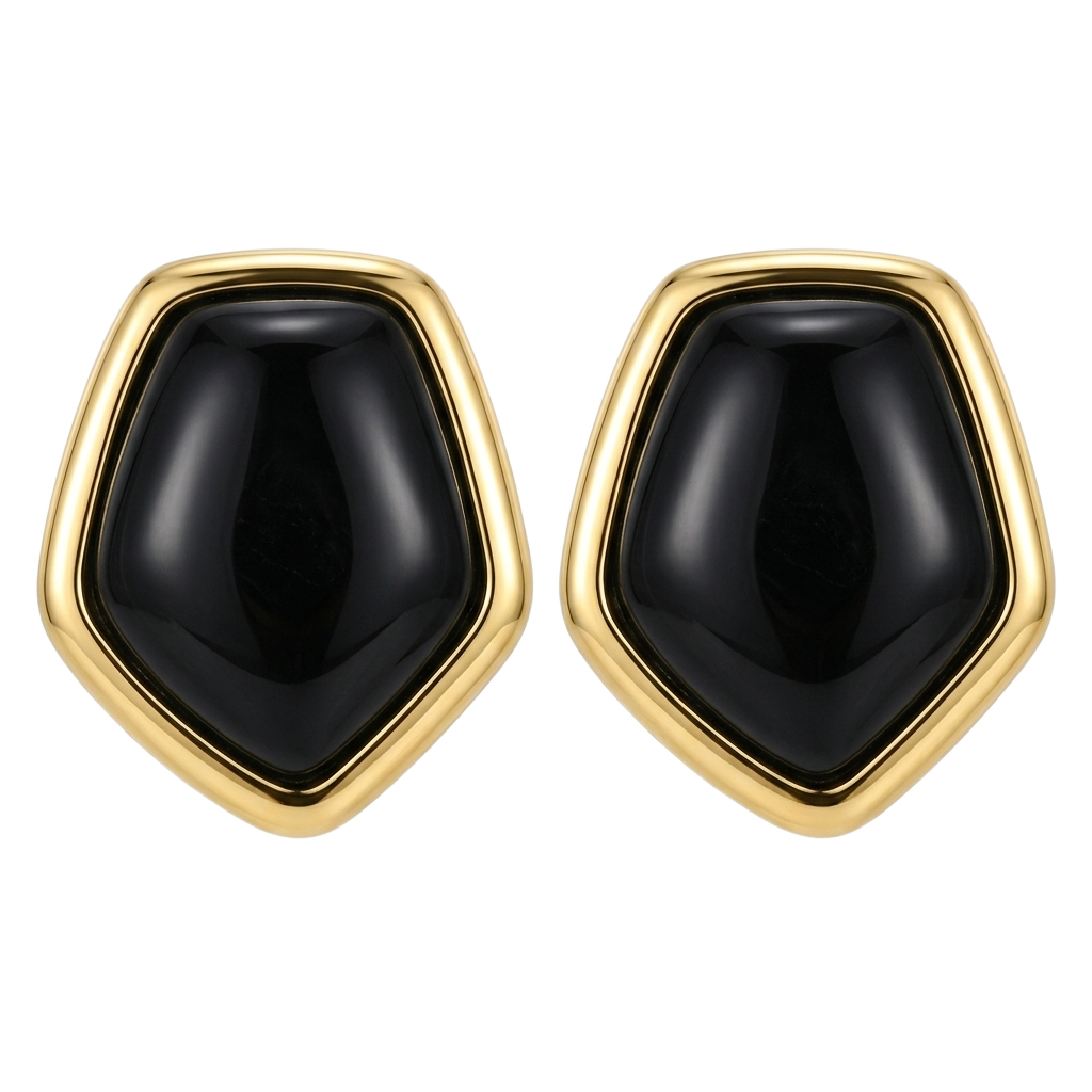 Onyx Button Küpe