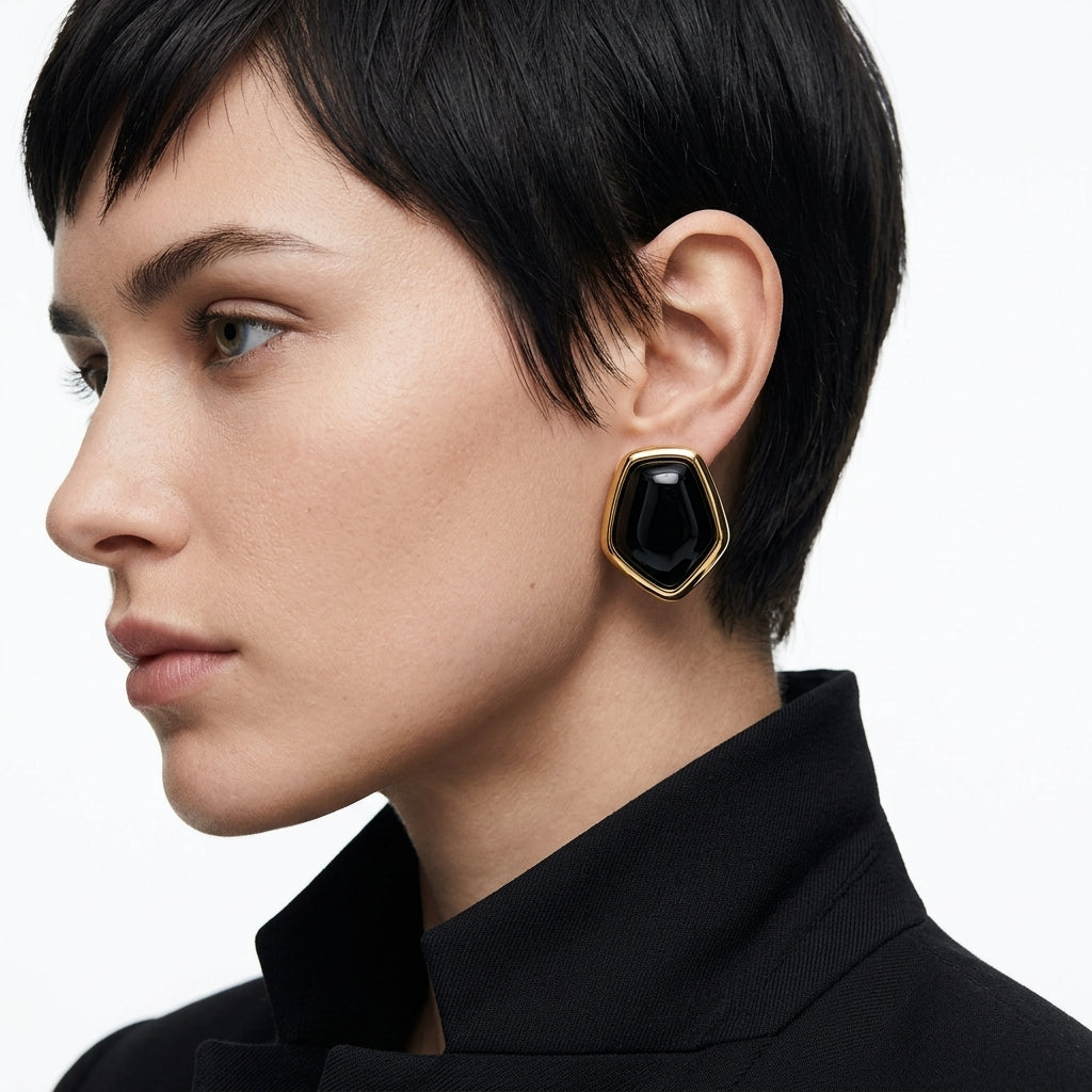 Onyx Button Küpe