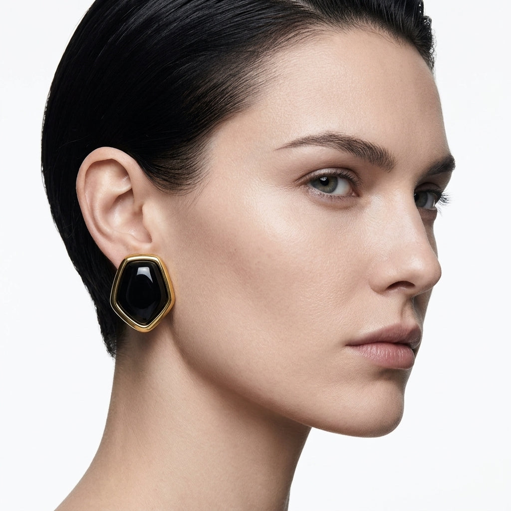 Onyx Button Küpe