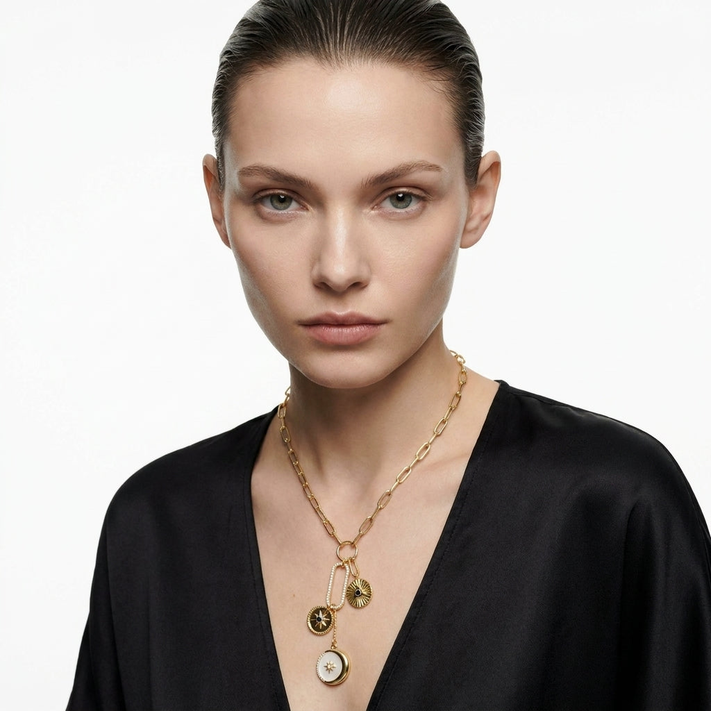 Milgrain Star Moon Kolye