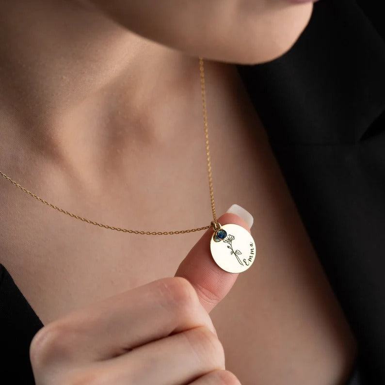 FloraAura Birth Flower Name Necklace