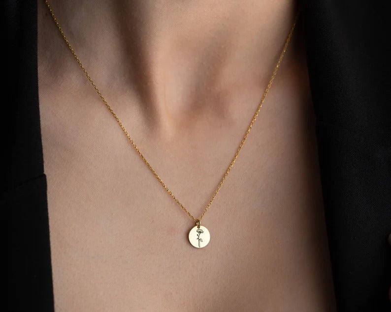 FloraAura Birth Flower Name Necklace