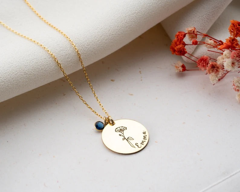 FloraAura Birth Flower Name Necklace