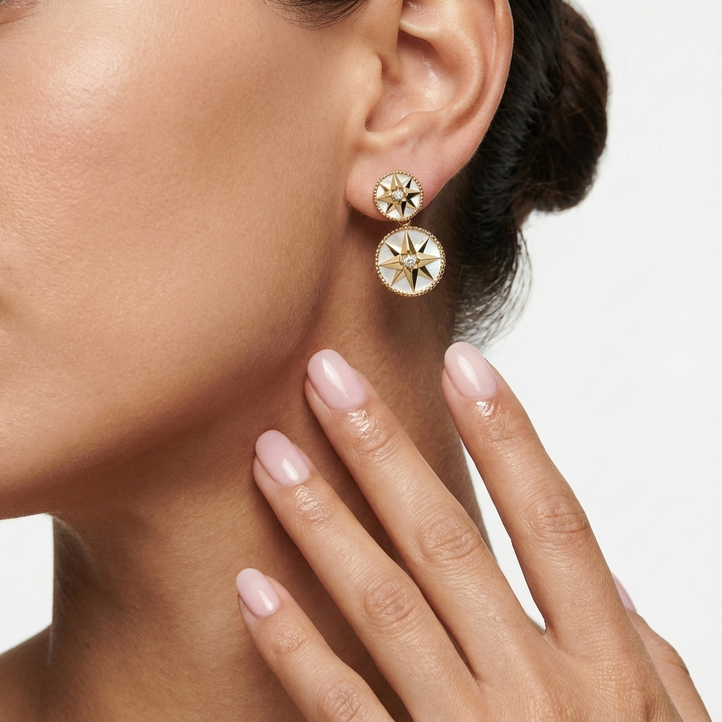 Серьги «Полярная звезда» с перламутровым покрытием (импортные, в коробке)