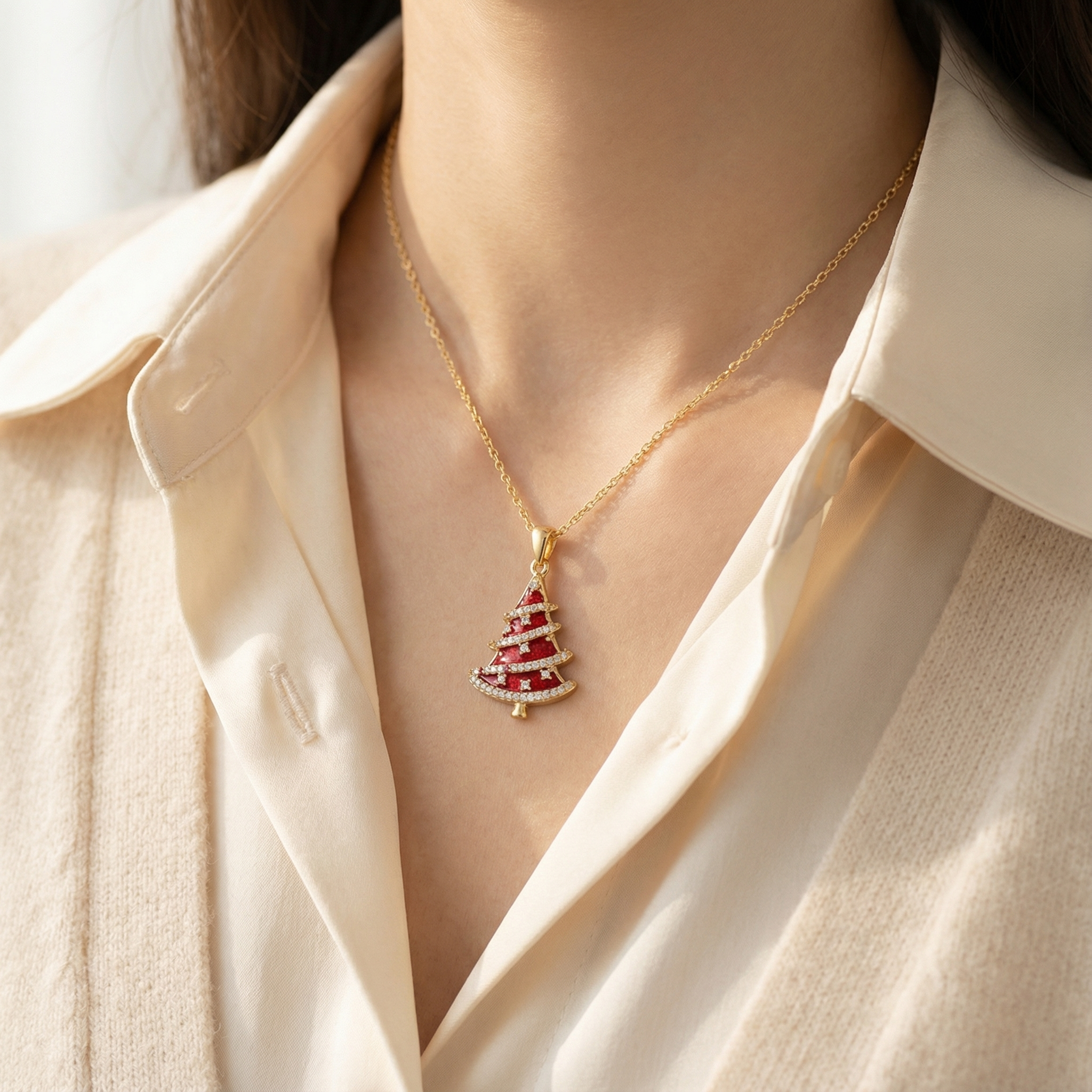 Ruby Christmas Tree Necklace