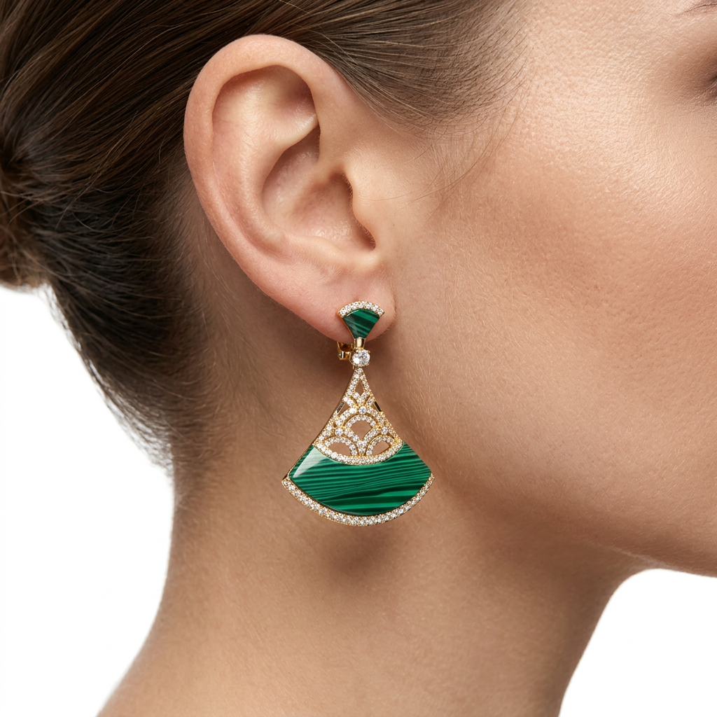 Malachite Fan Küpe (İthal Model)