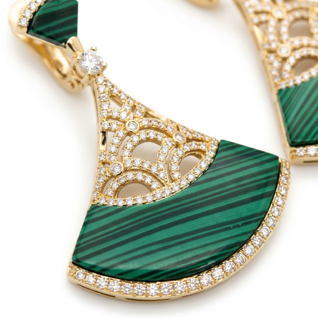 Malachite Fan Küpe (İthal Model)