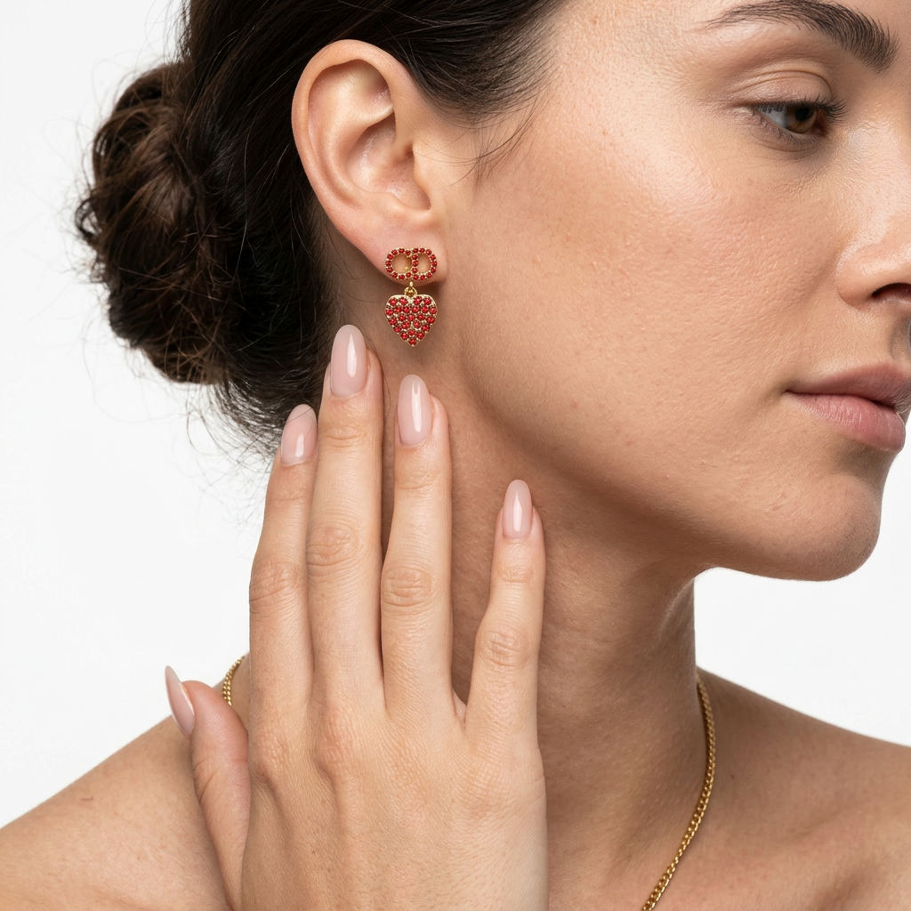 Ruby Heart Küpe (İthal Model)