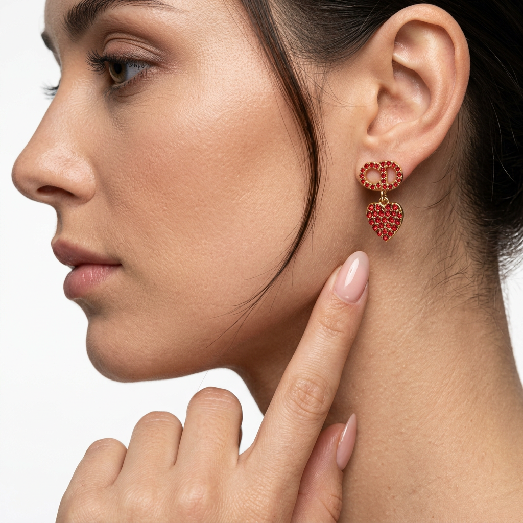 Ruby Heart Küpe (İthal Model)