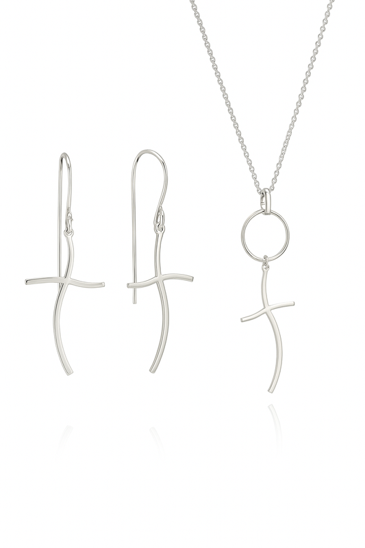 Divina Cross Elegance Set – Personalized Cross Necklace &amp; Earrings