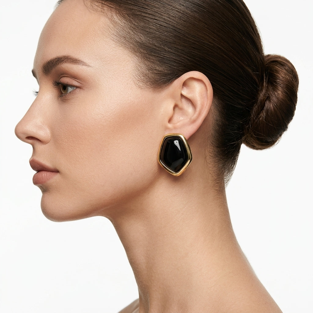 Onyx Button Küpe