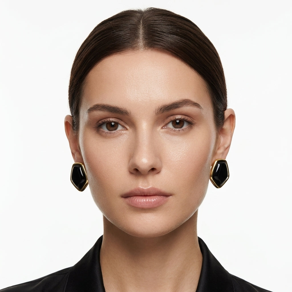 Onyx Button Küpe