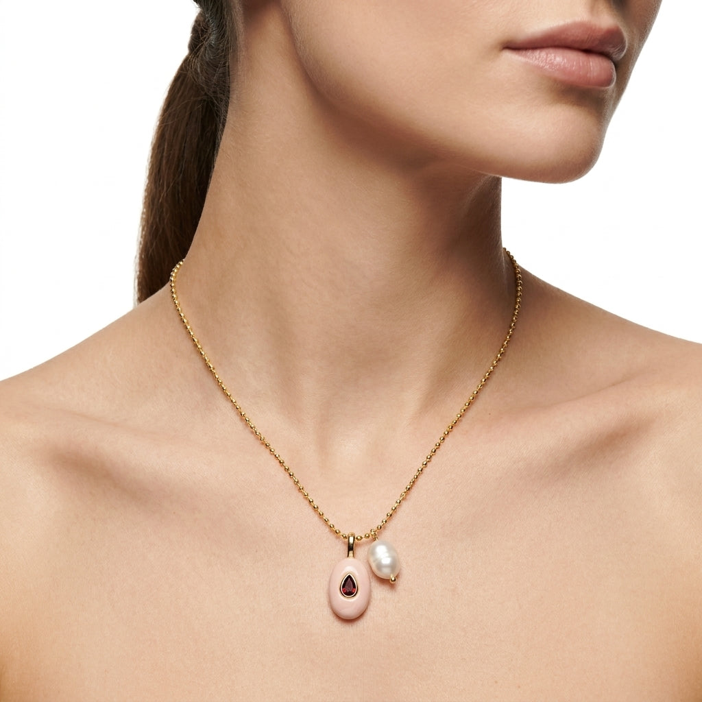 Powder Oval Baroque Kolye