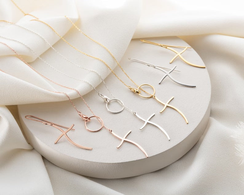 Divina Cross Elegance Set – Personalized Cross Necklace &amp; Earrings