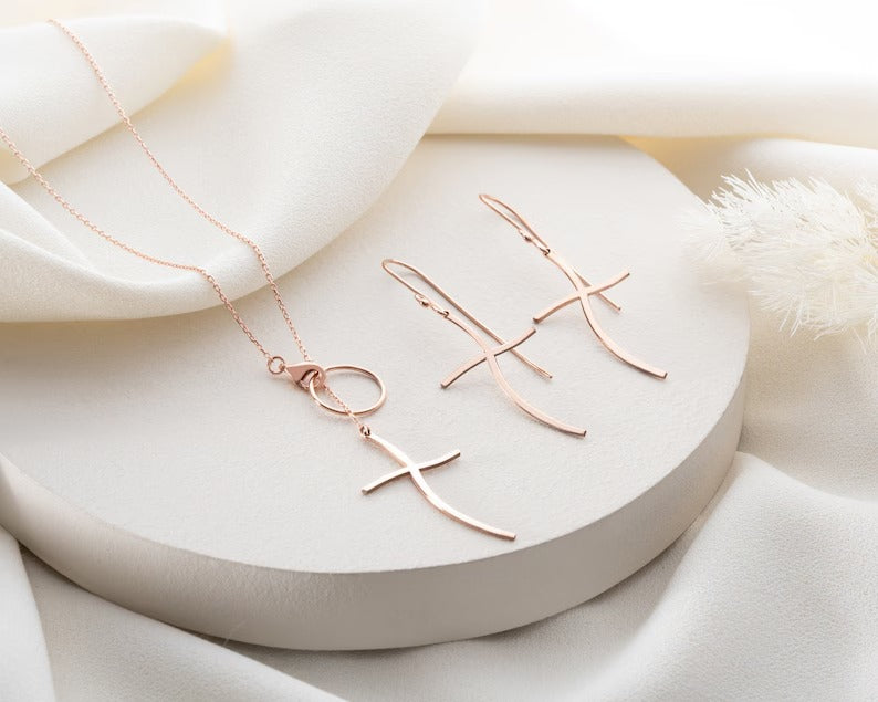 Divina Cross Elegance Set – Personalized Cross Necklace &amp; Earrings