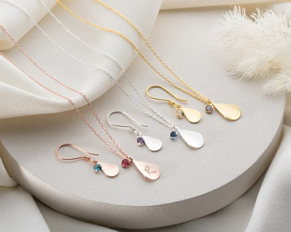 Teara Sparkle Set – Personalized Initial &amp; Birthstone Necklace + Earrings