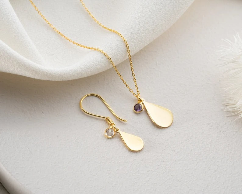Teara Sparkle Set – Personalized Initial &amp; Birthstone Necklace + Earrings