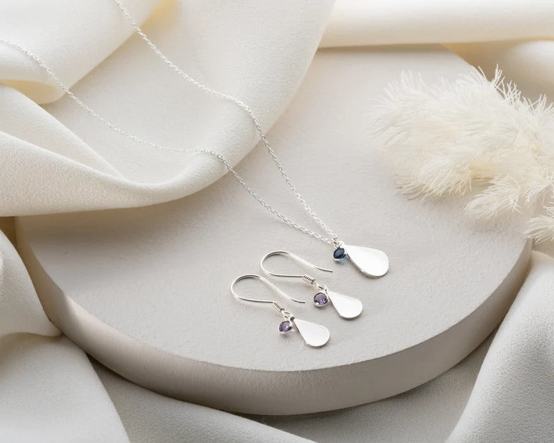 Teara Sparkle Set – Personalized Initial &amp; Birthstone Necklace + Earrings