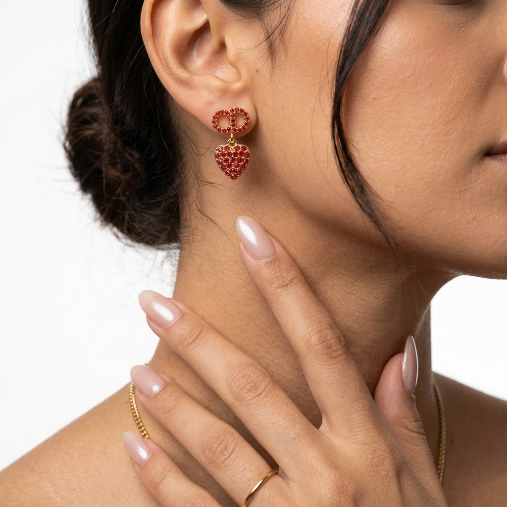 Ruby Heart Küpe (İthal Model)